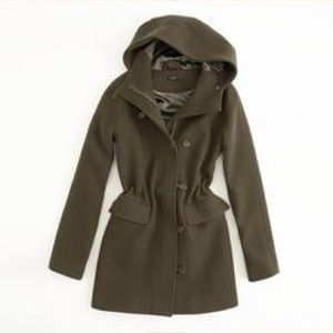 J. Crew wool blend Hooded Coat Olive Green